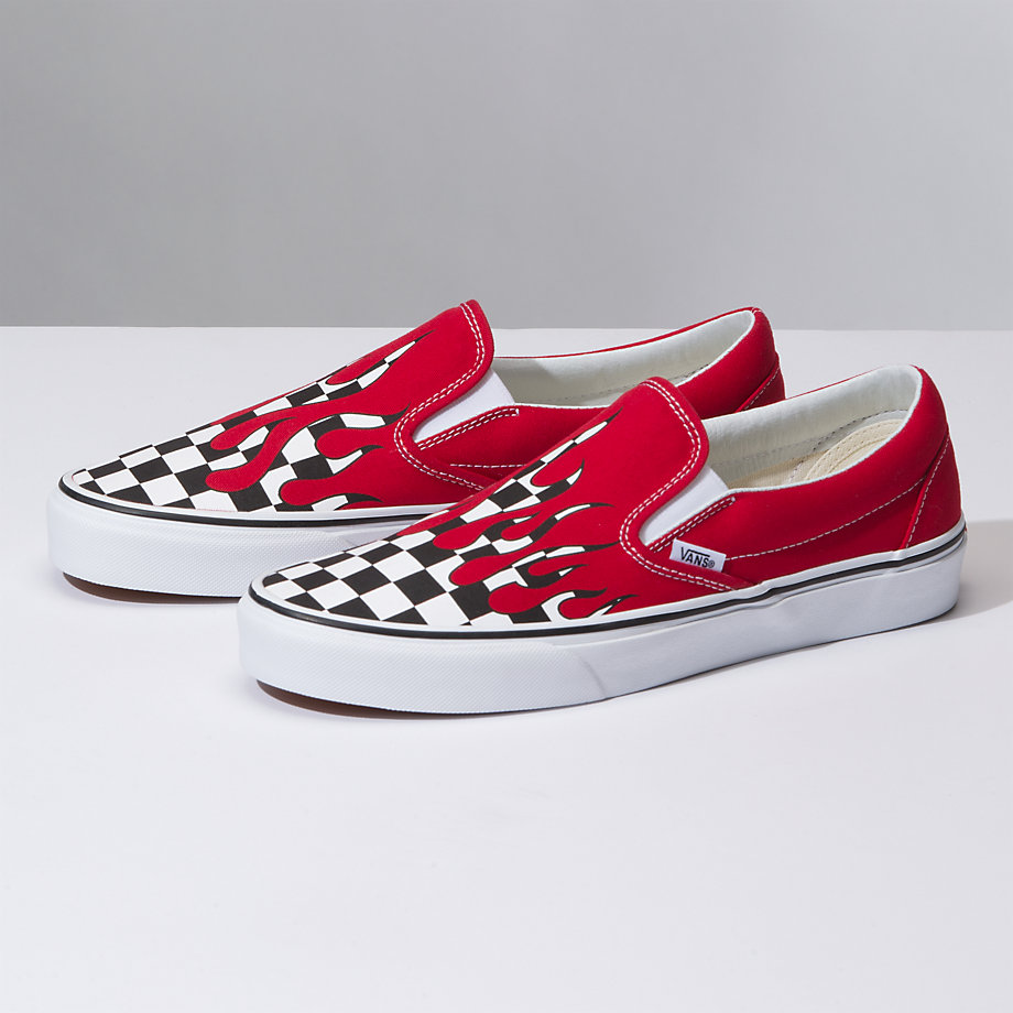 Vans Erkek Kaykay Ayakkabısı Checker Flame Slip-On Kırmızı Beyaz | 22496-883